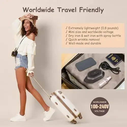 Newbealer Travel Iron with Global Voltage, 100-240V Mini Dry Iron for Clothes (No Steam), Max 300W, 60s Heat Up, 302℉ Non-Stick Ceramic Soleplate, 0.8lbs Ultra-Lightweight (Brown) - NEWBEALER (1)