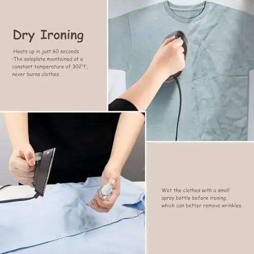 Newbealer Travel Iron with Global Voltage, 100-240V Mini Dry Iron for Clothes (No Steam), Max 300W, 60s Heat Up, 302℉ Non-Stick Ceramic Soleplate, 0.8lbs Ultra-Lightweight (Brown) - 6