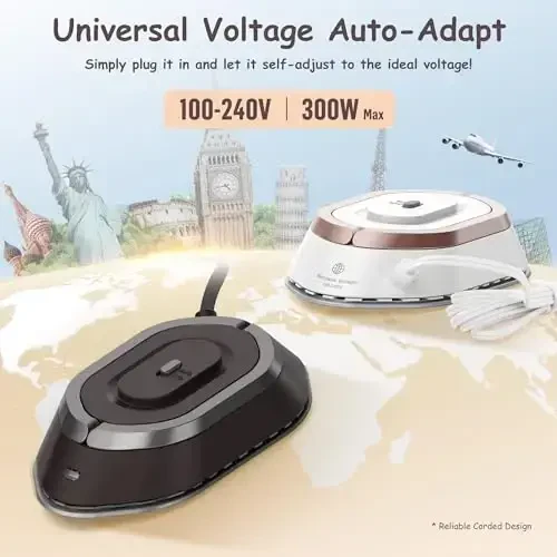 Newbealer Travel Iron with Global Voltage, 100-240V Mini Dry Iron for Clothes (No Steam), Max 300W, 60s Heat Up, 302℉ Non-Stick Ceramic Soleplate, 0.8lbs Ultra-Lightweight (Brown) - 3