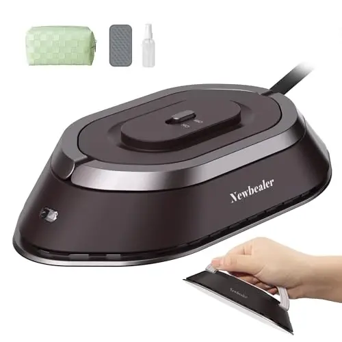 Newbealer Travel Iron with Global Voltage, 100-240V Mini Dry Iron for Clothes (No Steam), Max 300W, 60s Heat Up, 302℉ Non-Stick Ceramic Soleplate, 0.8lbs Ultra-Lightweight (Brown) 