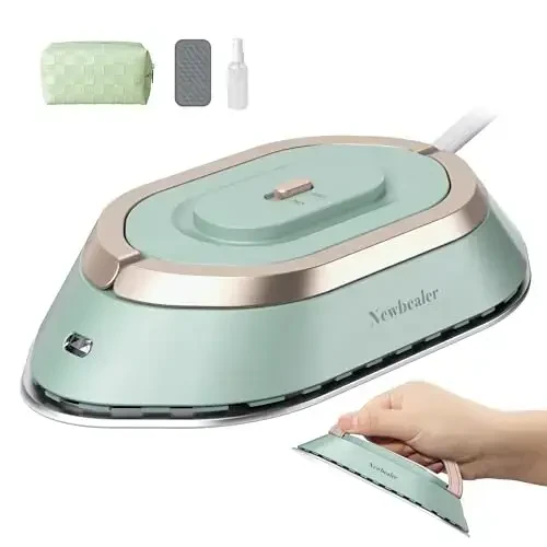 Newbealer Travel Iron with Global Voltage, 100-240V Mini Dry Iron for Clothes (No Steam), Max 300W, 60s Heat Up, 302℉ Non-Stick Ceramic Soleplate, 0.8lbs Ultra-Lightweight (Green) - Newbealer (1)