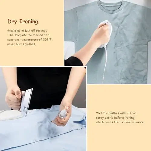 Newbealer Travel Iron with Dual Voltage - 120V/220V Lightweight Dry Iron for Clothes (No Steam), Non-Stick Ceramic Soleplate, 302℉ Heat Press Machine, w/Spray Bottle, Pouch & Silicone Stand (White) - 5