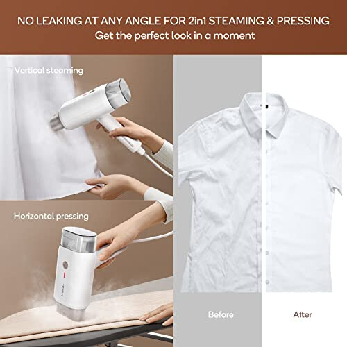 Newbealer Steamer for Clothes, 1200W Travel Steamer with Horizontal & Vertical Steaming, 2 Steam Levels, Dry Ironing, Foldable, 1.5lbs Lightly, 180ml Handheld Fabric Wrinkle Remover (120V Only) - 10