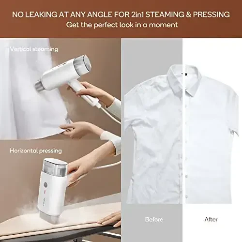 Newbealer Steamer for Clothes, 1200W Travel Steamer with Horizontal & Vertical Steaming, 2 Steam Levels, Dry Ironing, Foldable, 1.5lbs Lightly, 180ml Handheld Fabric Wrinkle Remover (120V Only) - 5