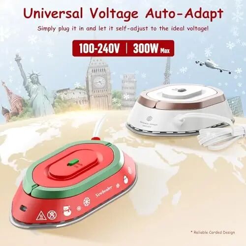 Newbealer Travel Iron Set, 100-240V Mini Dry Iron for Clothes (No Steam) | Max 300W, Heats in 60s, 302℉ Ceramic Soleplate, Handy Heat Press, 0.8lbs Lightweight for Quick Touch-ups Worldwide - 4