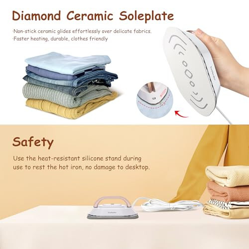 Newbealer Travel Iron with Dual Voltage - 120V/220V Mini Dry Iron for Clothes (No Steam), Non-Stick Ceramic Soleplate, 302℉ Heat Press Machine for Quilting & Sewing, 0.95lbs Lightly (Gold) - 13