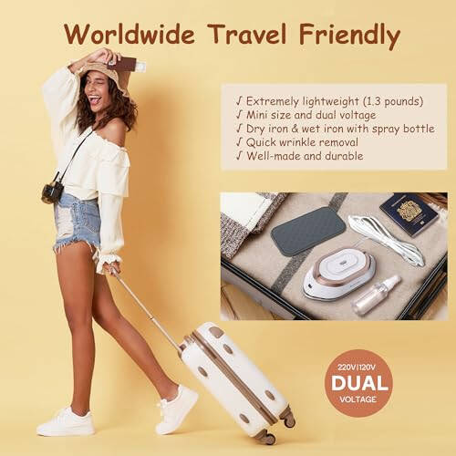 Newbealer Travel Iron with Dual Voltage - 120V/220V Mini Dry Iron for Clothes (No Steam), Non-Stick Ceramic Soleplate, 302℉ Heat Press Machine for Quilting & Sewing, 0.95lbs Lightly (Gold) - 3