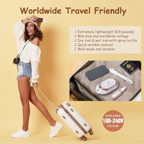Newbealer Travel Iron with Dual Voltage - 120V/220V Mini Dry Iron for Clothes (No Steam), Non-Stick Ceramic Soleplate, 302℉ Heat Press Machine for Quilting & Sewing, 0.95lbs Lightly (Gold) - Newbealer (1)