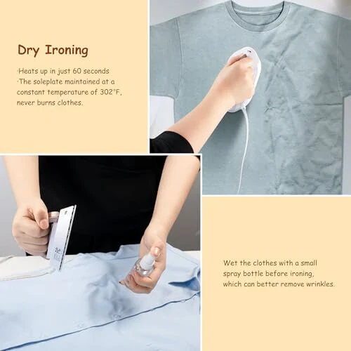 Newbealer Travel Iron with Dual Voltage - 120V/220V Mini Dry Iron for Clothes (No Steam), Non-Stick Ceramic Soleplate, 302℉ Heat Press Machine for Quilting & Sewing, 0.95lbs Lightly (Gold) - 5