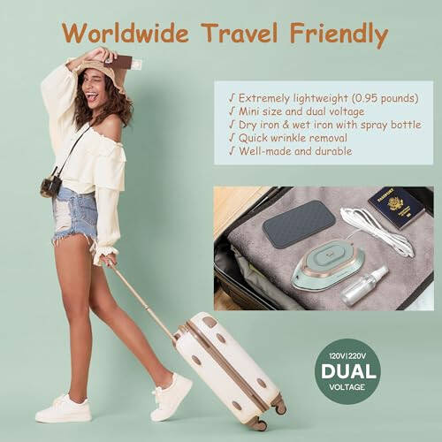 Newbealer Travel Iron with Dual Voltage - 120V/220V Mini Dry Iron for Clothes (No Steam), Non-Stick Ceramic Soleplate, 302℉ Heat Press Machine for Quilting & Sewing, 0.95lbs Lightly (Green) - 7