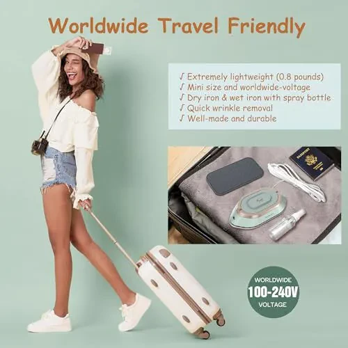 Newbealer Travel Iron with Dual Voltage - 120V/220V Mini Dry Iron for Clothes (No Steam), Non-Stick Ceramic Soleplate, 302℉ Heat Press Machine for Quilting & Sewing, 0.95lbs Lightly (Green) - 3