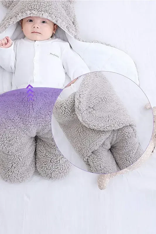 Newborn 0-6 Months Wellsoft Sleeping Bag Newborn Hooded Swaddle Blanket Plush Baby Outer Swaddle-Gray - 5