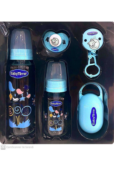 Newborn 5-Piece Glass Baby Bottle and Pacifier Set Blue - 3