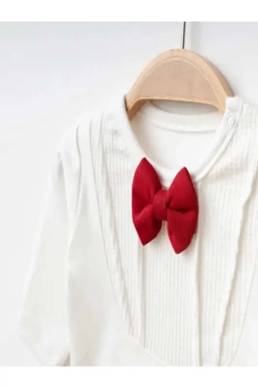 Newborn Baby 100% Cotton Fabric 3-Piece Hospital Exit Bodysuit Set with Bowtie - Red - 4