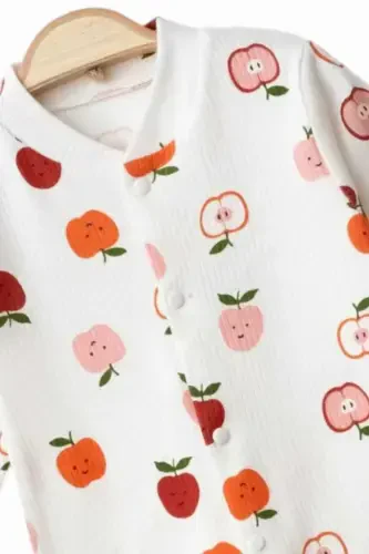 Newborn Baby Apple Print Ribbed Knit Snap-Button Romper 100% Cotton Flexible 1-3-6 Months Unisex-WHITE APPLE - 3