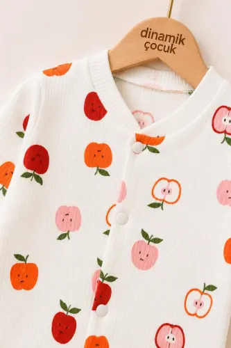 Newborn Baby Apple Print Ribbed Knit Snap-Button Romper 100% Cotton Flexible 1-3-6 Months Unisex-WHITE APPLE - 2
