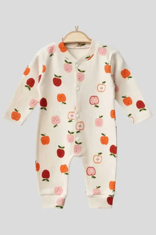 Newborn Baby Apple Print Snap-Front Baby Romper - DINAMIK ÇOCUK