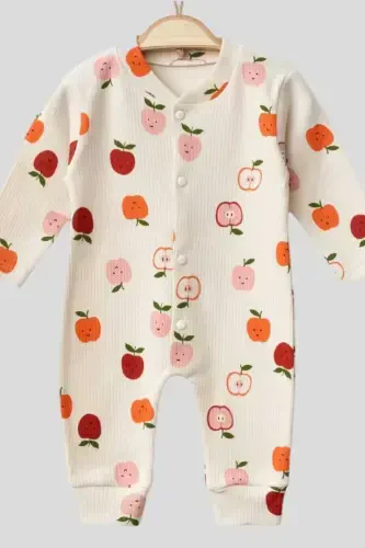 Newborn Baby Apple Print Snap-Front Baby Romper - 2