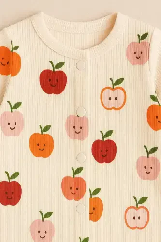 Newborn Baby Apple Print Snap-Front Baby Romper - 6