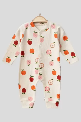 Newborn Baby Apple Print Snap-Front Baby Romper - 3
