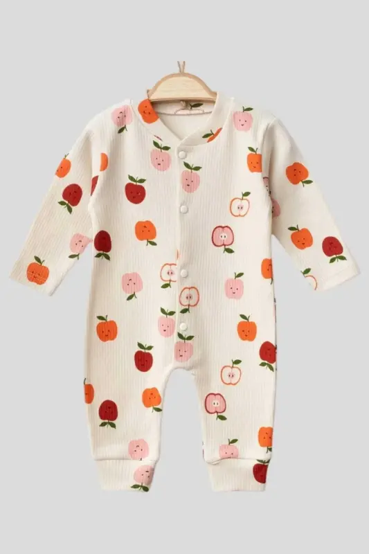 Newborn Baby Apple Print Snap-Front Baby Romper - 3