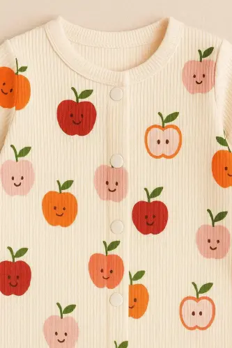 Newborn Baby Apple Print Snap-Front Baby Romper - 4