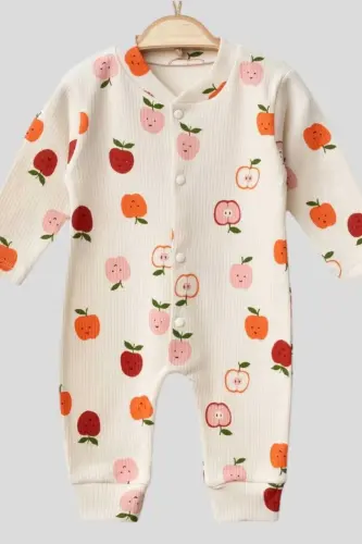 Newborn Baby Apple Print Snap-Front Baby Romper - 5
