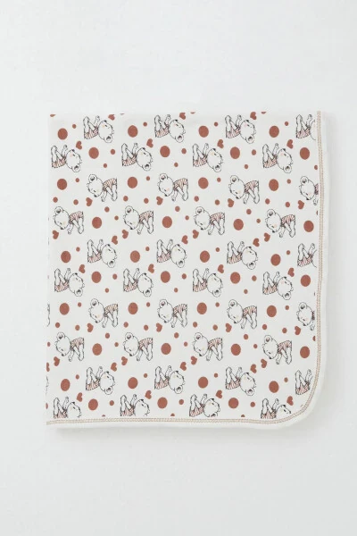 Newborn Baby Blanket Cute Baby Bear Patterned Standard, Ecru - Modazone