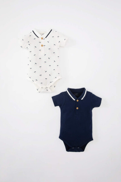 Newborn baby boy 2-pack short-sleeved snap button body with nautical print. - 1