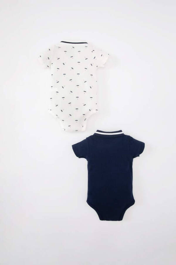 Newborn baby boy 2-pack short-sleeved snap button body with nautical print. - 5