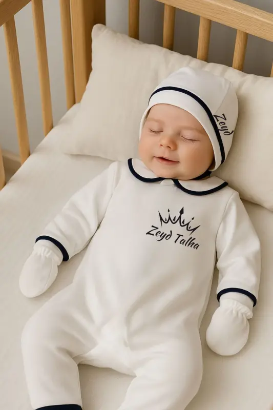 Newborn Baby Boy Personalized Romper Hospital Discharge Baby Memory Set Maulud Set Gift - 2