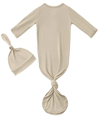 Newborn Baby Boys Girls Knotted Gown Hat Set Soft Bamboo Viscose Infant Sleeper Baby Sleep Gown with Mittens - 17