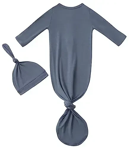 Newborn Baby Boys Girls Knotted Gown Hat Set Soft Bamboo Viscose Infant Sleeper Baby Sleep Gown with Mittens - 2