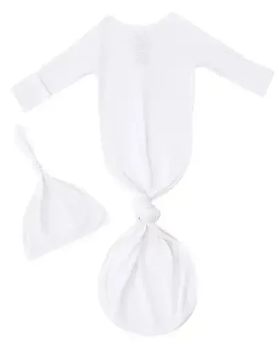 Newborn Baby Boys Girls Knotted Gown Hat Set Soft Bamboo Viscose Infant Sleeper Baby Sleep Gown with Mittens - Modazone (1)