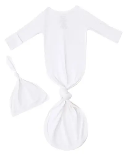 Newborn Baby Boys Girls Knotted Gown Hat Set Soft Bamboo Viscose Infant Sleeper Baby Sleep Gown with Mittens - 2