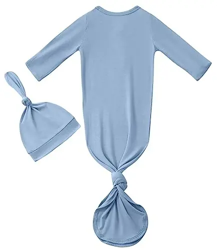 Newborn Baby Boys Girls Knotted Gown Hat Set Soft Bamboo Viscose Infant Sleeper Baby Sleep Gown with Mittens - MODAZONE (1)