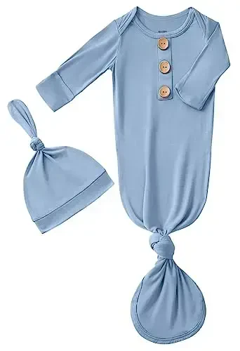 Newborn Baby Boys Girls Knotted Gown Hat Set Soft Bamboo Viscose Infant Sleeper Baby Sleep Gown with Mittens - 1