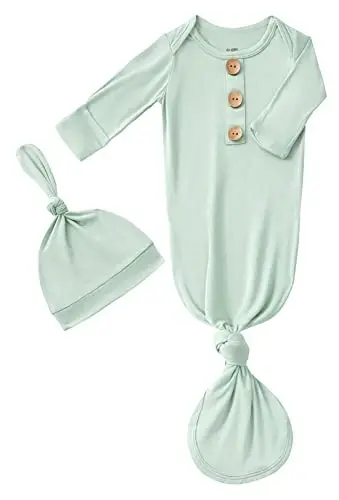 Newborn Baby Boys Girls Knotted Gown Hat Set Soft Bamboo Viscose Infant Sleeper Baby Sleep Gown with Mittens 