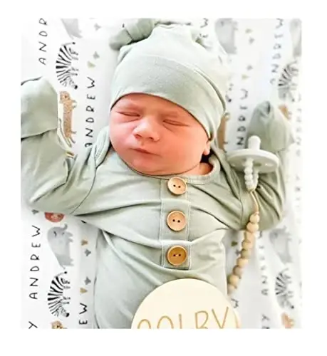 Newborn Baby Boys Girls Knotted Gown Hat Set Soft Bamboo Viscose Infant Sleeper Baby Sleep Gown with Mittens - 6