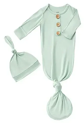Newborn Baby Boys Girls Knotted Gown Hat Set Soft Bamboo Viscose Infant Sleeper Baby Sleep Gown with Mittens 