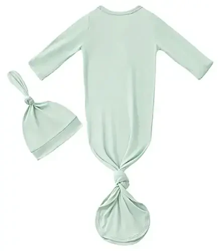 Newborn Baby Boys Girls Knotted Gown Hat Set Soft Bamboo Viscose Infant Sleeper Baby Sleep Gown with Mittens - 2