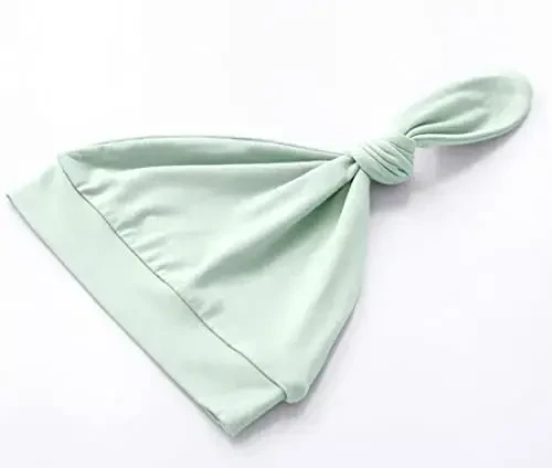 Newborn Baby Boys Girls Knotted Gown Hat Set Soft Bamboo Viscose Infant Sleeper Baby Sleep Gown with Mittens - 4