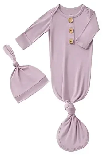 Newborn Baby Boys Girls Knotted Gown Hat Set Soft Bamboo Viscose Infant Sleeper Baby Sleep Gown with Mittens - SUZEL