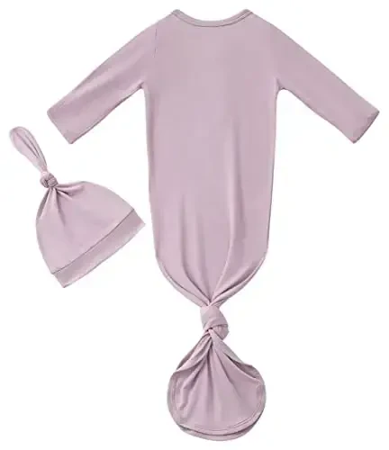 Newborn Baby Boys Girls Knotted Gown Hat Set Soft Bamboo Viscose Infant Sleeper Baby Sleep Gown with Mittens - SUZEL (1)