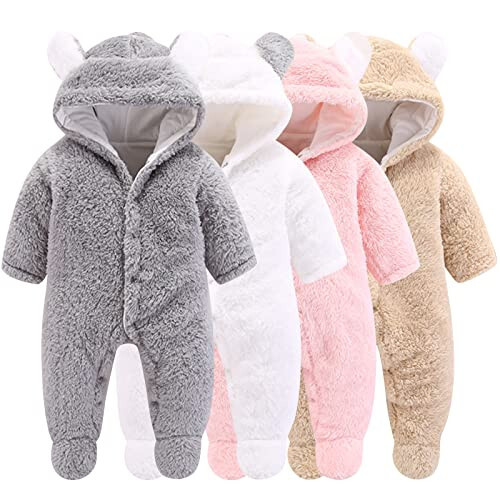 Newborn Baby Cartoon Bear Winter Snowsuit Fleece Hooded Romper Jumpsuit - 1