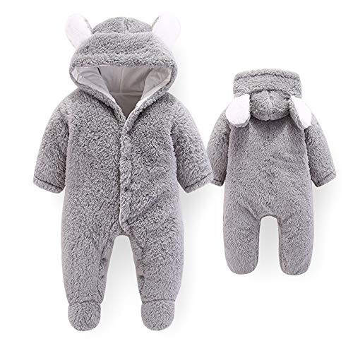 Newborn Baby Cartoon Bear Winter Snowsuit Fleece Hooded Romper Jumpsuit - 2