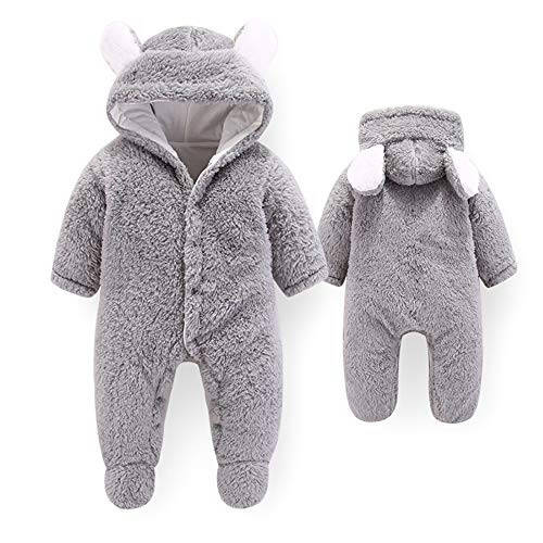 Newborn Baby Cartoon Bear Winter Snowsuit Fleece Hooded Romper Jumpsuit - 2