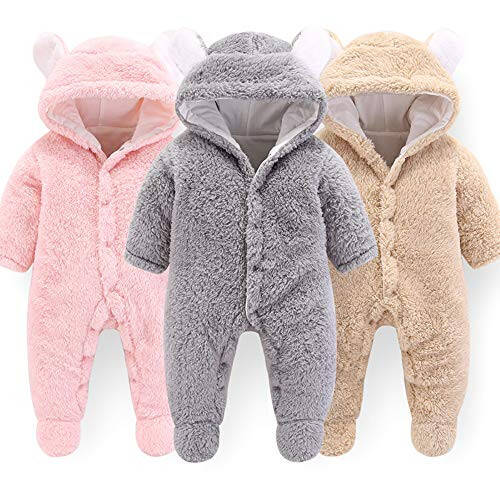 Newborn Baby Cartoon Bear Winter Snowsuit Fleece Hooded Romper Jumpsuit - 3