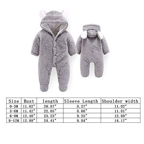 Newborn Baby Cartoon Bear Winter Snowsuit Fleece Hooded Romper Jumpsuit - 6