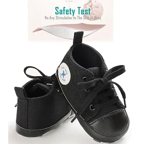 Newborn Baby Girls Boys Canvas Shoes Infant Soft Sole Slip On First Walkers Sneaker Toddler Flat Loafers High Top Crib Denim Unisex Moccasins Shoe - 3
